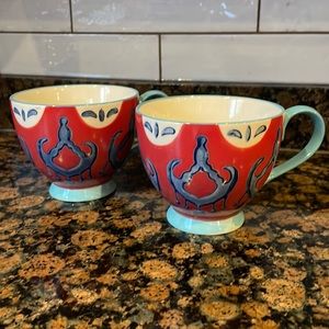 Artisan hand painted coffee mugs - footed (set of 2)